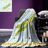 smallbeefly Dragonfly Throw Blanket ChamomilesチョウトンボRefreshing Natureテンプレート印刷withソフト色暖かいマイクロファイバーすべて
