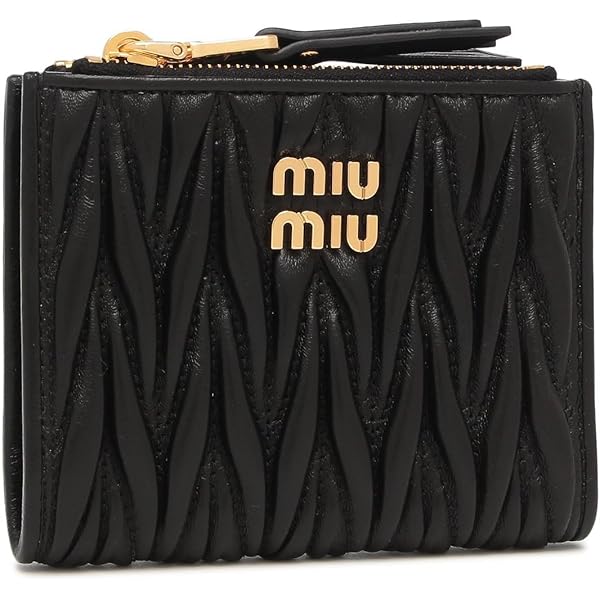 miumiu 二つ折り財布 マテラッセレザー ブラック MIU MIU (ミュウミュウ) ロゴ マテラッセレザー 二つ折り財布