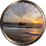12 "ウィンドウ舷窓出荷Sea Ocean View Pirate Ship at Sunset # 1 Pewter壁デカール子供ステッカーベビールームホームアート飾りden man caveグラ