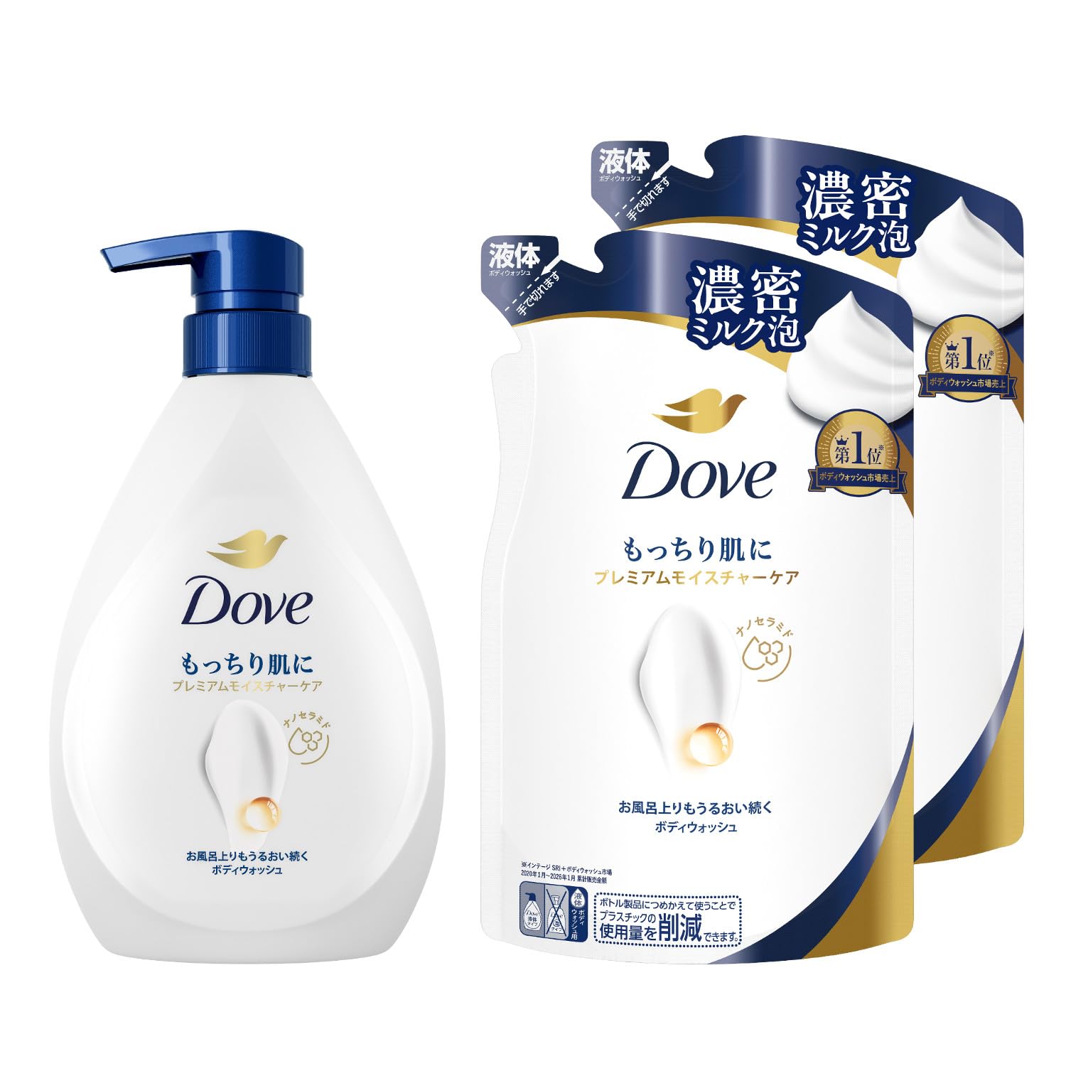 Dove(ダヴ) ボディソープ プレミアム モイスチャーケア (ボディウォッシュ) 本体+詰め替え用 440g+300g×2個