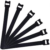 U-horizon 50 pcs Cable Ties Hook and Loop Cord Ties Quickly-Fastening Wire Organizer Durable Cable Straps, 20cmx12mm, Black
