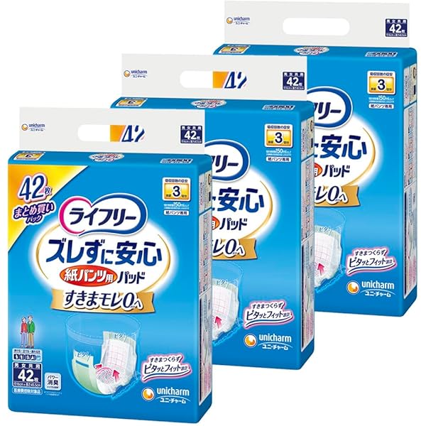 sckcrew3箱【新品】リハパン用ズレ止めテープ付ライフリパッド 9袋 Amazon | ライフリー パンツ用尿とりパッド ズレずに安心紙