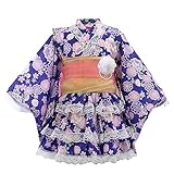 922778D 花輪（ネイビー） 浴衣ドレス 子供 選べる17柄 浴衣ドレス+兵児帯 ベビー キッズ ジュニア 女の子 [リトルプリンセス] Little Princess コサージュ有 90cm