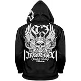 Amazon インターメクス Intermex パーカー オラオラ系 メンズ ジャケット ファッション ヤクザ ブランドロゴ刺繍入り バットスカル 長袖 フード付き 上着 服 ヤンキー 秋冬 Hiphop系 バイカー コート ジャケット 通販