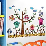 SWORNA Nature Series Owls House Family Removable Vinyl DIY Wall Art Mural Sticker Decal Decor for Ki