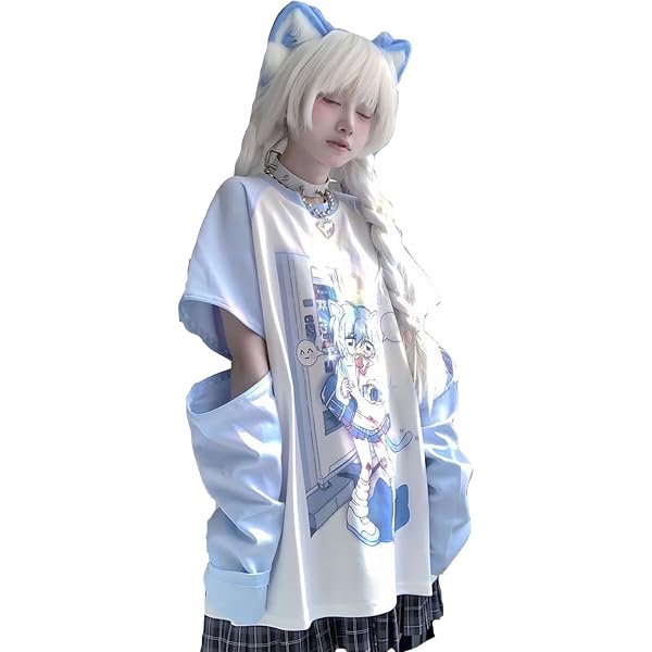 ＸＨＳＵＫＡＤＯ 病みかわいい Tシャツ レディース 夏 半袖 水色 Y2K サ