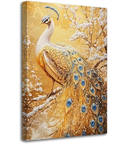 Amazon.co.jp: クジャク羽 花 孔雀 月 ポスター キャンバス プリント