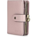 Genuine Leather Kiss Lock Wallet for Ladies Contact's Coin Purse RFID Small Womens Bifold Card Case with Photo Window (Pink)