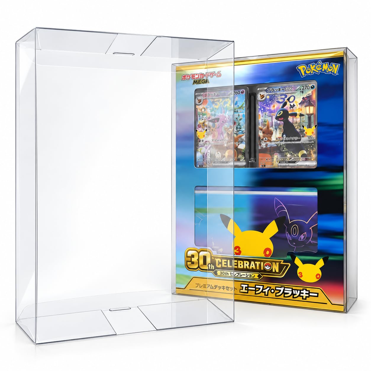 Xrypto ポケモンカードゲーム用 BOXローダー 【MEGA 30th CELEBRATION プレミアムデッキセット エーフィ・ブラッキー用】1枚 厚さ0.5mm UVカット 日本国内製造 透明 ロゴ無し