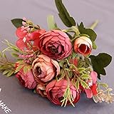 ADSRO、人工花のヘッド8の1 Bunch Tea人工ローズヴィンテージ花ブーケホームキッチンの花輪ウェディングCenterpiece Decor 1 Bunch of 8 Head レッド 25E