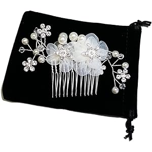 AVILMORE 花 パール ヘアー コーム 髪飾り ラインス トーン 保管用袋付き 真珠装飾