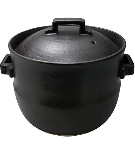 Amazon | 炊飯器 二重蓋 対応 萬古焼 黒釉メタル ご飯釜 3合炊き 電気