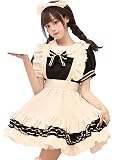 [FULINE] メイド服 可愛い ショート丈 半袖 メイド喫茶 メイドコスプレ 萌え エプロン ハロウィン仮装 XL