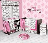 Bacati - Pink/grey Ikat Chevron Muslin 10 Pc Crib Set with Bumper Pad by Bacati