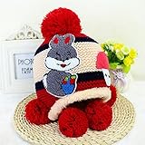 ニット帽子 ボンボン付き 耳まであったか！ベビー キッズ 赤ちゃん用 防寒 冬 保温 帽子 2017新製品 dark red