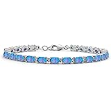 Simple Strand Created Opal Tennis Bracelet For Women Mexican Orange White Blue Oval Created Opal Yellow Plated .925 Sterling 