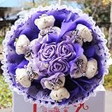 ロマンチック ベア ＆ ローズ かわいい 造花の 花束 パープル プロポーズなどに