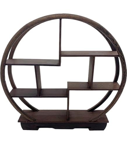 高級唐木 花梨材 飾り棚 和風アンティーク 茶器棚 盆栽台 丸型 円形 無垢材