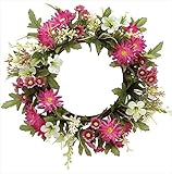 エルアーツ 造花 デイジーミックスリース 直径23cm・花径1.5~3cm ワイン E3699-09
