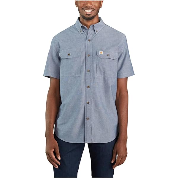 2009年製 Carhartt 半袖ワークシャツ シャンブレー L A203 00s Carhartt 半袖ワークシャツ シャンブレー 2XL 青 A201
