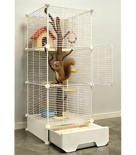 Amazon | フクロウ 小動物 リス ケージ 小枝 ネズミ ケージ 2段 3段