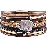 Fesciory Leather Wrap Bracelet for Women, Leopard Multi-Layer Magnetic Buckle Cuff Bracelet Jewelry