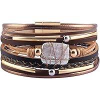 Fesciory Leather Wrap Bracelet for Women, Leopard Multi-Layer Magnetic Buckle Cuff Bracelet Jewelry