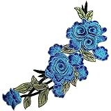 花 縫製 パッチ 服パッチ 刺繍パッチ 補修布 Diy 手芸 飾り素材 アクセサリー 装飾 パッチ 衣服 装飾用品 28*10cm 青