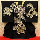 【金通し・兜・松・黒】 男児　初着　祝着 のしめ 産着 男の子のお宮参り着物 高級 フードセットプレゼント付