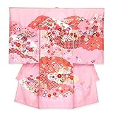 産着 女の子 お宮参りの着物 刺繍入りの熨斗目 （正絹）「薄ピンク のれんに菊と牡丹」HGU818