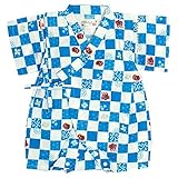 甚平 ロンパース ベビー 男の子 綿100% 日本製生地 グレコ カバーオール 市松/青-9645 80cm