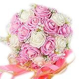 【F-grip】 ウェディング ブーケ アートフラワー バラ プレゼント (ホワイト・ピンク)