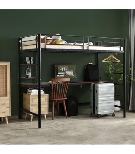 高機能！デスク・ラック付きシステムベット 耐荷重150kg　二段ベッドBLACK Amazon｜システムベット ロフトベッド シングル デスク付き