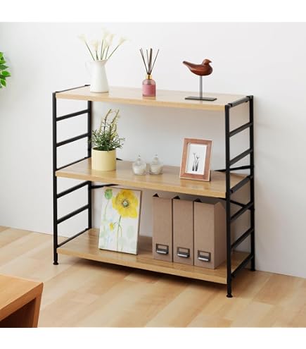 Amazon｜本棚 ラック 収納 オープンシェルフ 3段 ナチュラル 幅80×奥行