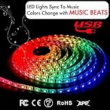 Music LED Strip Lights 6.6FT/2M 5V USB Powered Light Strip 5050 RGB Light Color Changing with Music 