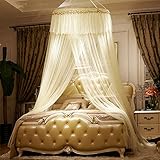 Extra LargeサイズラウンドフープベッドキャノピーネッティングMosquito NetフィットCrib、ツイン、フル、クイーン、キング 135x200cm(53x79inch) イエロー EN