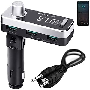 JAPAN AVE.(ジャパンアベニュー) 特許取得 FMトランスミッター Bluetooth 5.0 高音質 (ATSチップ搭載) iPhone 急速充電 USB ×3口 / AUX IN・OUT 2way 有線接続 / 12-24V カーチャージャー シガーソケット SmartBC アプリ 無償提供 JA996 [メーカー1年保証]