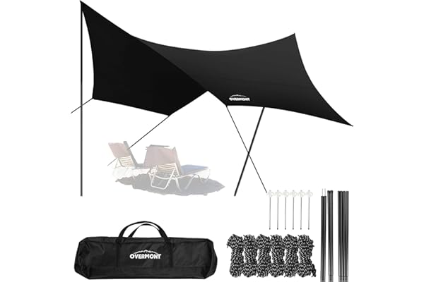 Overmont 防水タープ 5mx5m ヘキサタープ ポール付き いつかのタープ 3000mm耐水圧 大型 難燃 焚き火可 テントとの取り組み可能 UV加工済 遮熱 遮光 キャンプ用品 アウトドア 収納袋付き