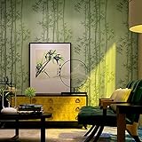 (ハンメロ)HANMERO壁紙 歳寒三友の竹 水墨画風 はがせる 不織紙 のりなし リビング部屋diyリフォーム用 68.5cmx8.23m グリーン QZ0551