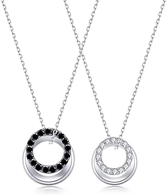Amazon Free Bird ペアネックレス カップル 愛の輪 ブラック ジルコニア リングネックレス レディース メンズ お揃い シンプル かっこいい デート プレゼント 多様な付け方 ネックレス 通販