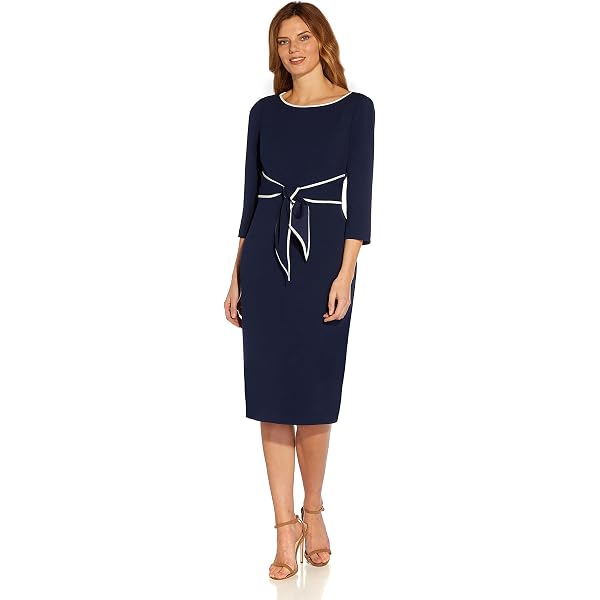 knee length dresses for ladies Crepe Popover Midi Dress with Fringe Trim in Ivory main image 1
