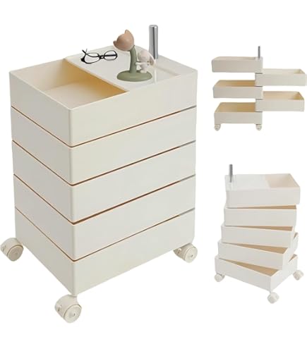 TUIYIDUO 回転式収納ワゴン 3段トレイ キャスター付き (ホワイト) Amazon.co.jp: TUIYIDUO 回転式収納ワゴン 360°回転トロリー 3段 5