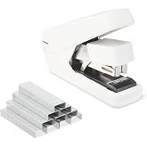 Amazon Basics (Amazonベーシック) オフィス 高耐久 ホッチキス フラットクリンチ 楽な シート容量 40枚 ホチキス針 1000本 ジャムなし 授業 オフィス デスク用 ホワイト 4.75 x 1.4 x 3.4インチ (長さx