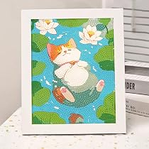 Amazon.co.jp: LEADINTOP ダイヤモンドアート 猫 15x20cm 額縁付き 夏