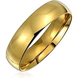 [Bling Jewelry] 男女兼用のシンプルなドームコンフォートフィット5MMウェディングバンドリング、カップル用、メンズ、ウィメンズ、ゴールドメッキシルバートーンステンレススチール