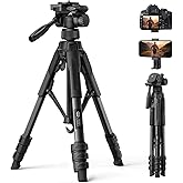 【8kg耐荷重】カメラ 三脚 75°開脚 170cm高さ Lamicall:雲台 360°回転 撮影 tripod スタンド 伸縮 スマホ ホルダー | 写真 自由 折り畳み 鋼鉄製 頑丈 固定 持ち運び 旅行 登山 便利 携帯 水準器 収納袋 一眼