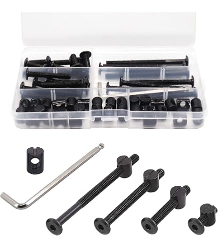 Glarks 85Pcs M6 Hex Socket Cap Bolt & Barrel Nut Set – 6 Lengths (16-75mm) With Allen Wrench, Black Finish For Furniture & Cabinets
