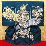 【雲どりに宝船・縁起物尽くし・鉄紺緑】 男児　初着　祝着 のしめ 産着 男の子のお宮参り着物 高級 フードセットプレゼント付