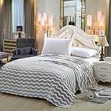 (Queen) - Luxurious Zigzag Modern Chevron Micro Fleece Blanket - Grey (Queen)
