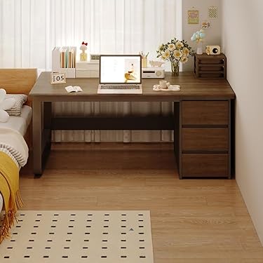 【極美品】木製デスク　木製テーブル　作業机　事務机　ブラウン プラン木製デスク W800×D600 ウォルナット×ウォルナット脚 引出